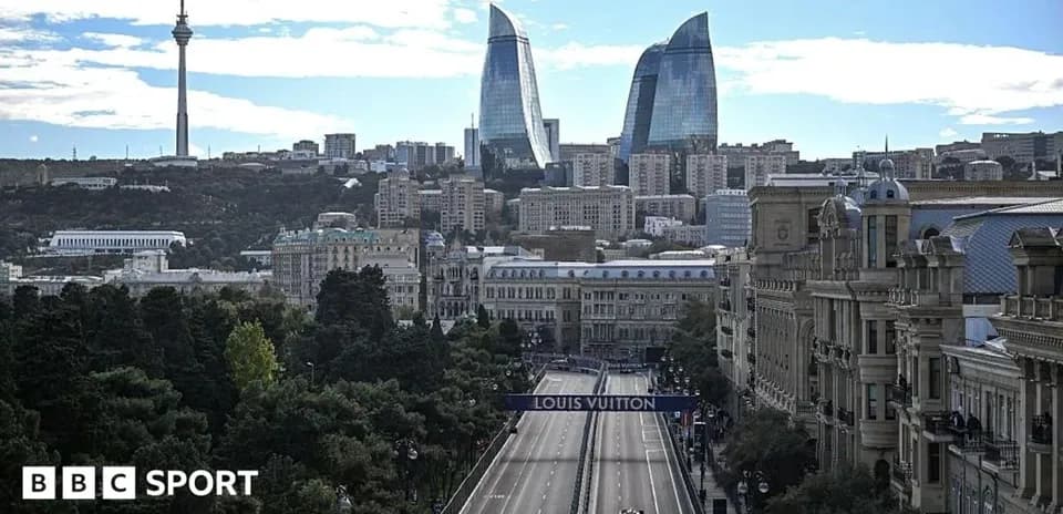 Cityscape of Baku with Formula 1 track visible