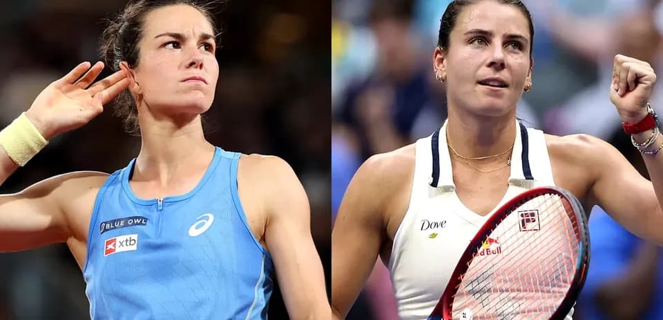 Two female tennis players celebrating victories