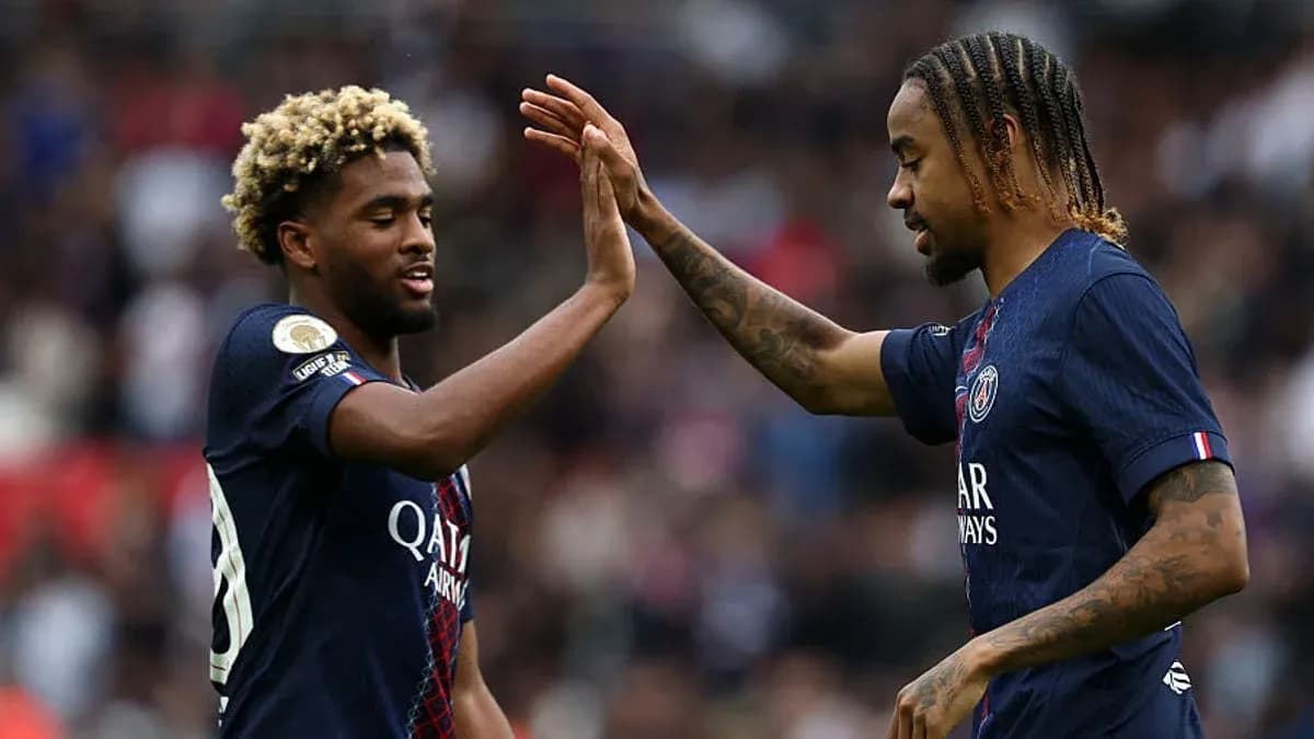 Two Paris Saint-Germain players celebrating a moment Two Paris Saint-Germain players celebrating a moment