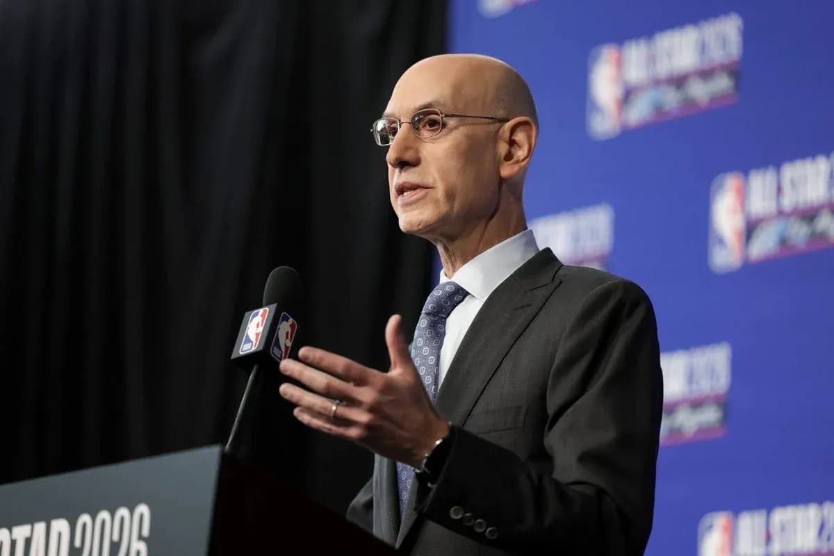NBA Commissioner speaking at press conference podium NBA Commissioner speaking at press conference podium