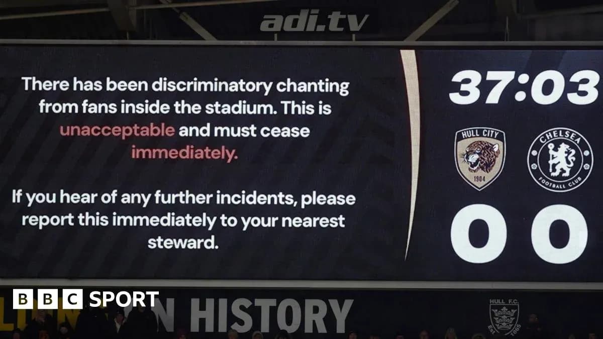 Stadium scoreboard displaying message about discriminatory chanting Stadium scoreboard displaying message about discriminatory chanting