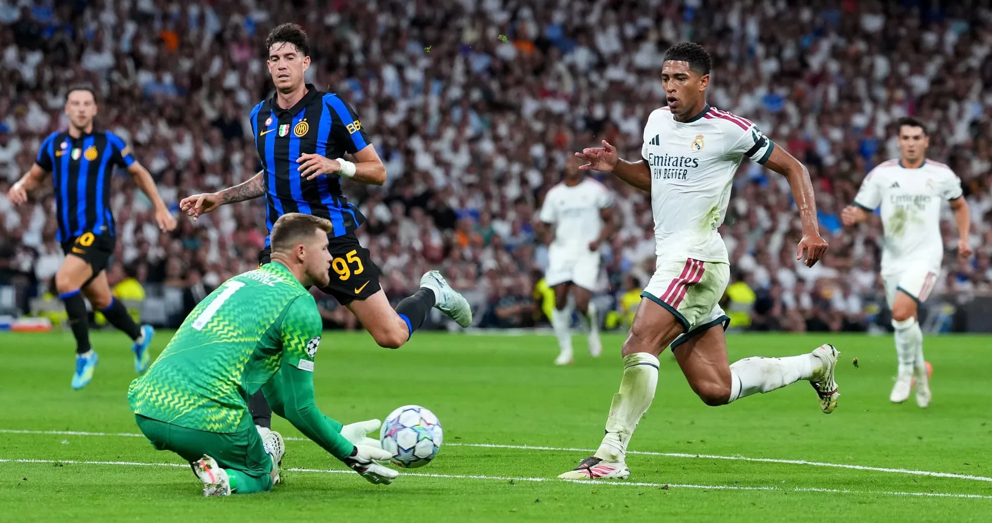 Goalkeeper saving shot during UEFA Champions League match Goalkeeper saving shot during UEFA Champions League match