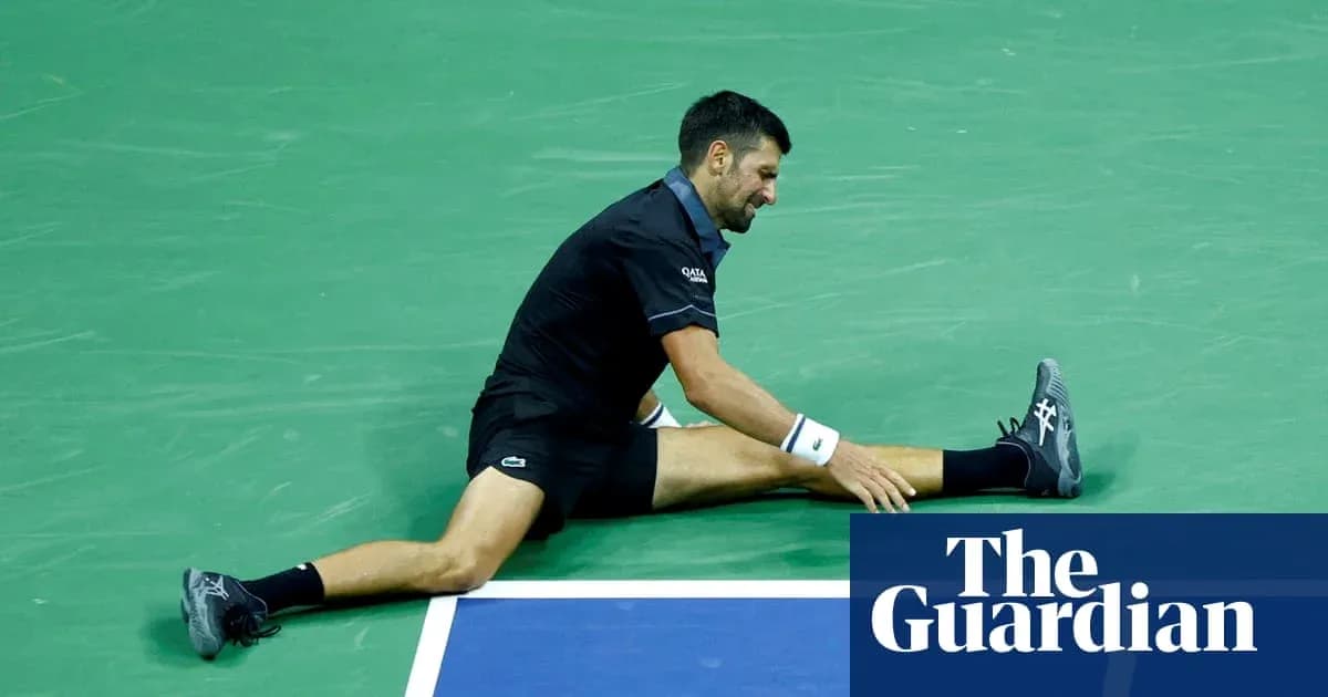 Novak Djokovic stretching on the tennis court Novak Djokovic stretching on the tennis court