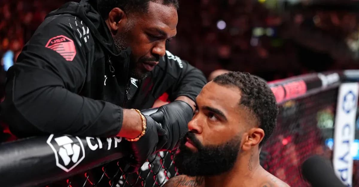 Coach advising fighter during MMA match corner Coach advising fighter during MMA match corner