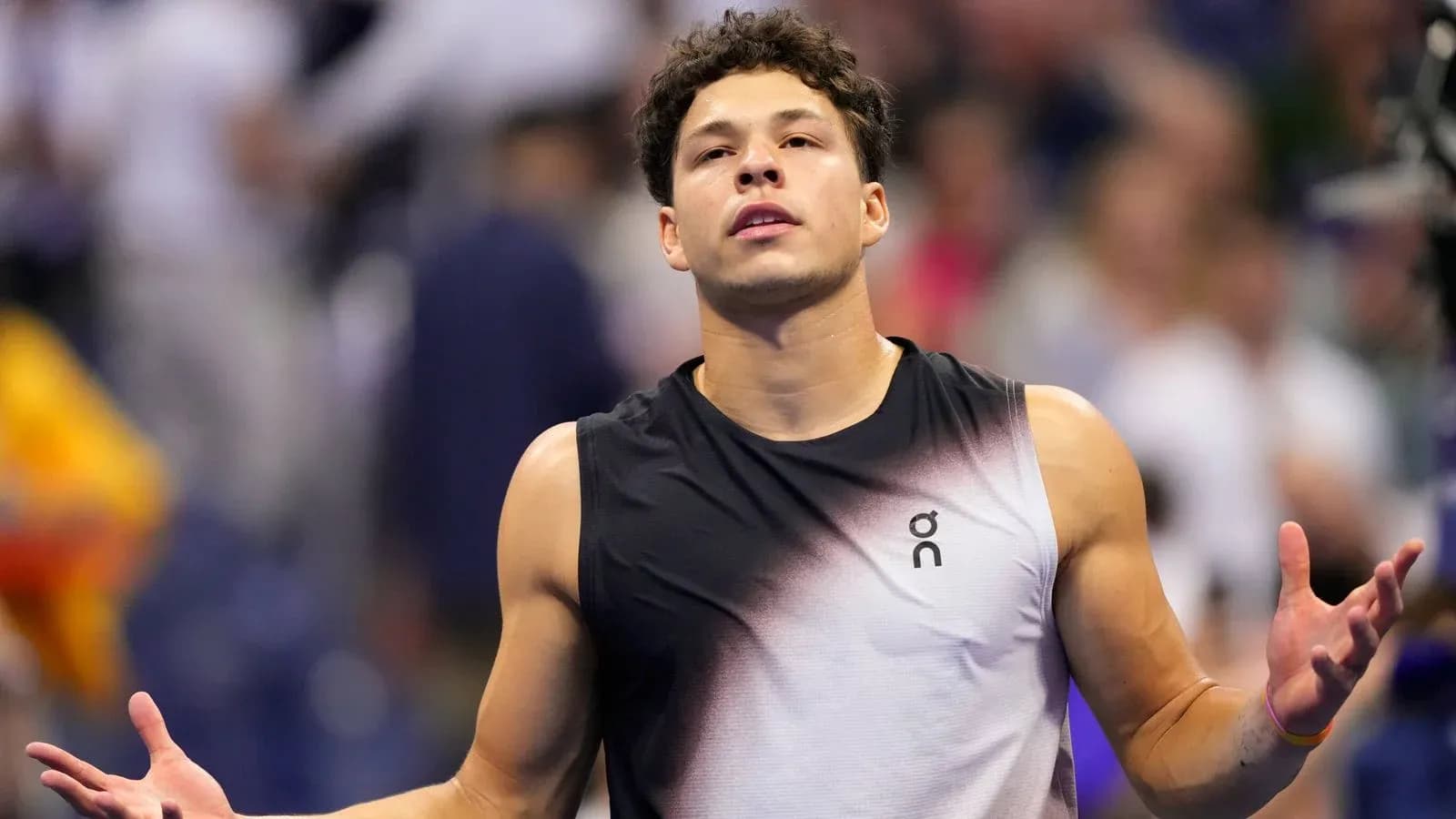 Tennis player reacting during a match Tennis player reacting during a match