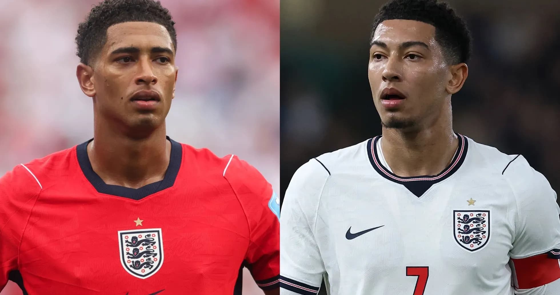 Two England football players in national team kits Two England football players in national team kits