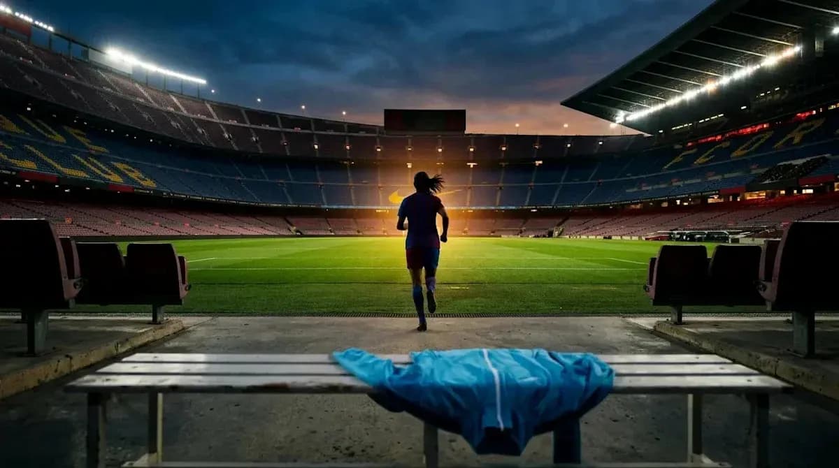Player running onto the field at Camp Nou Player running onto the field at Camp Nou