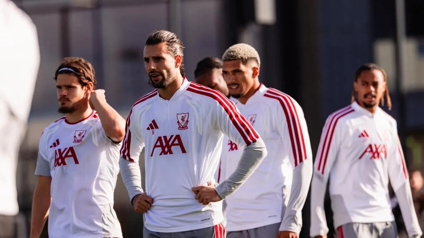Players in Liverpool training gear during session Players in Liverpool training gear during session