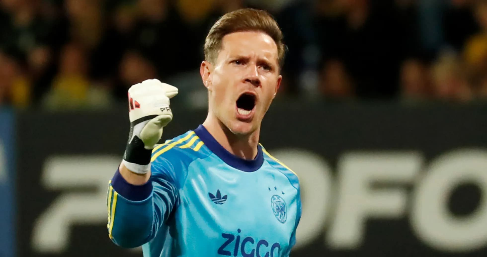 Goalkeeper celebrating a save during the match Goalkeeper celebrating a save during the match