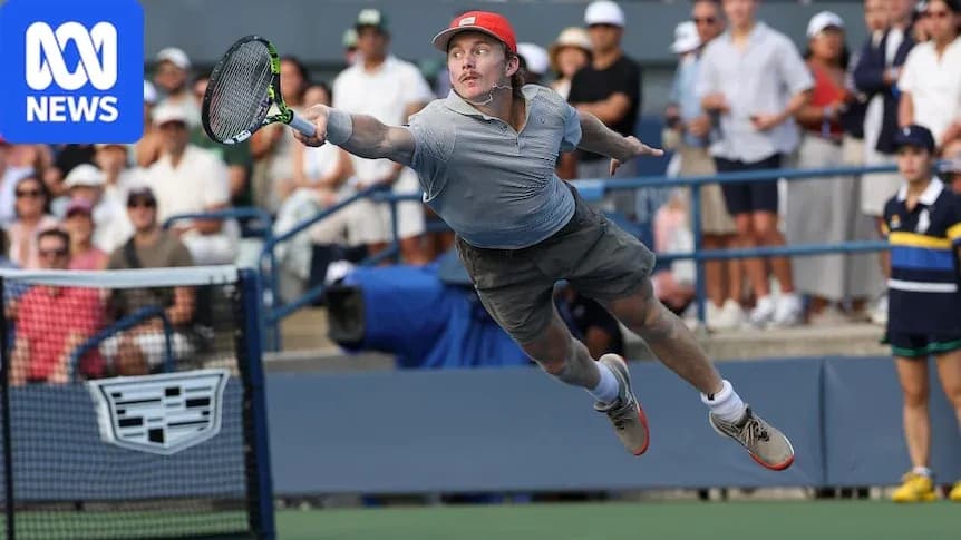 Player diving to hit a tennis ball during match Player diving to hit a tennis ball during match