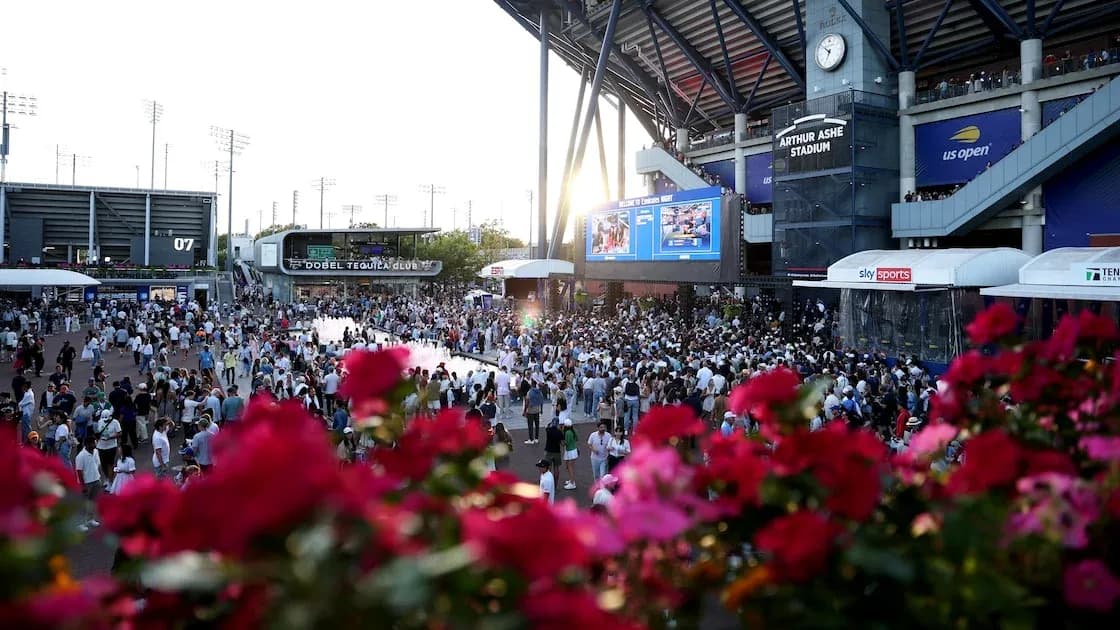 Crowd gathering outside Arthur Ashe Stadium at US Open Crowd gathering outside Arthur Ashe Stadium at US Open