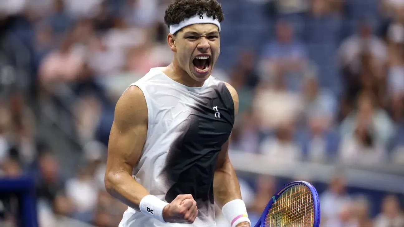 Tennis player celebrating a point during match Tennis player celebrating a point during match