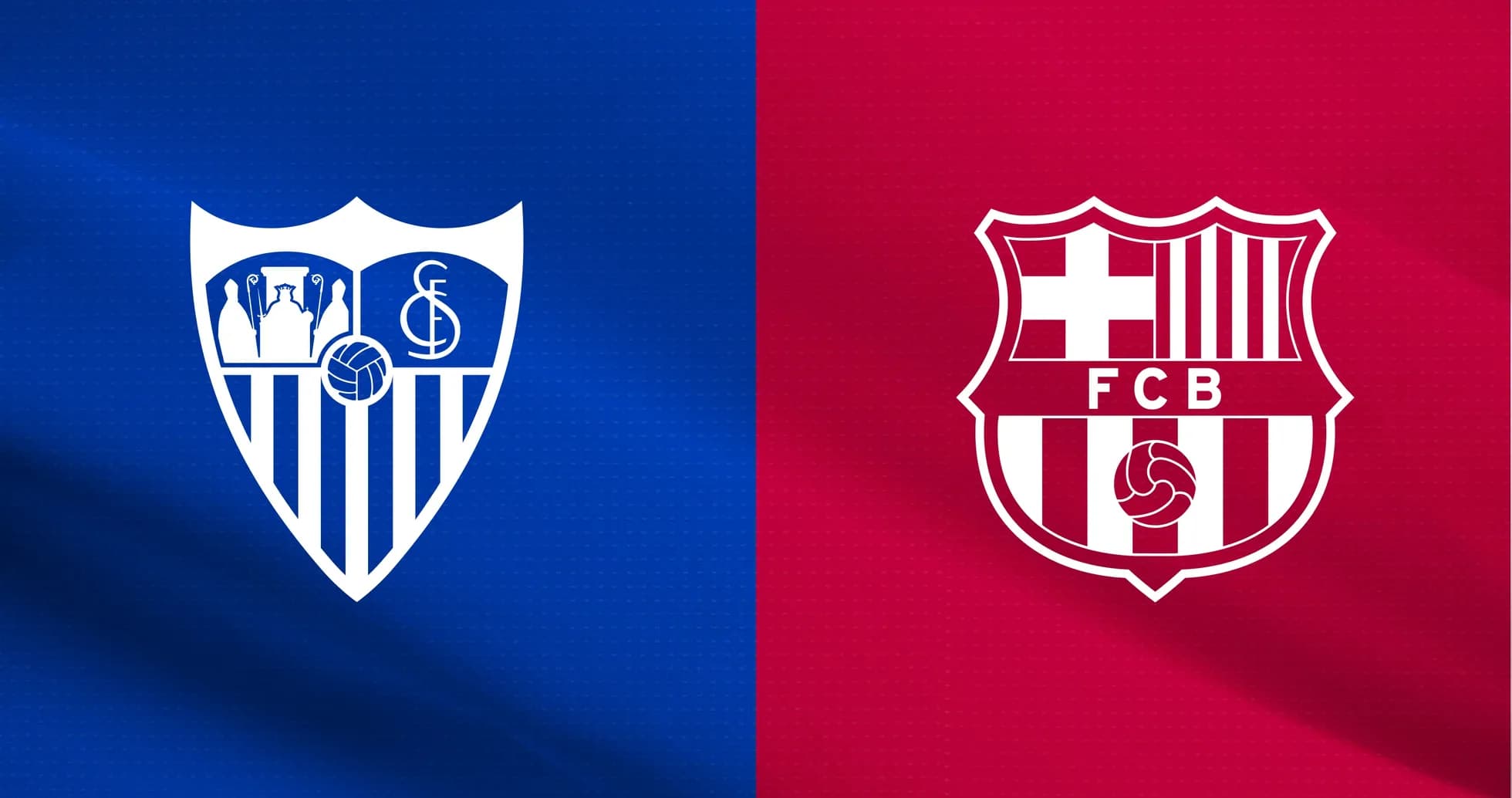 Logos of Sevilla FC and FC Barcelona on background Logos of Sevilla FC and FC Barcelona on background