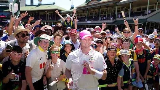 Steve Smith celebrating with fans and trophy Steve Smith celebrating with fans and trophy