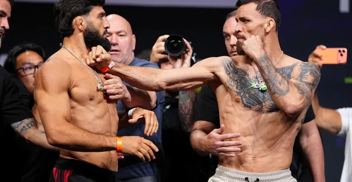 Fighters facing off during weigh-in event Fighters facing off during weigh-in event
