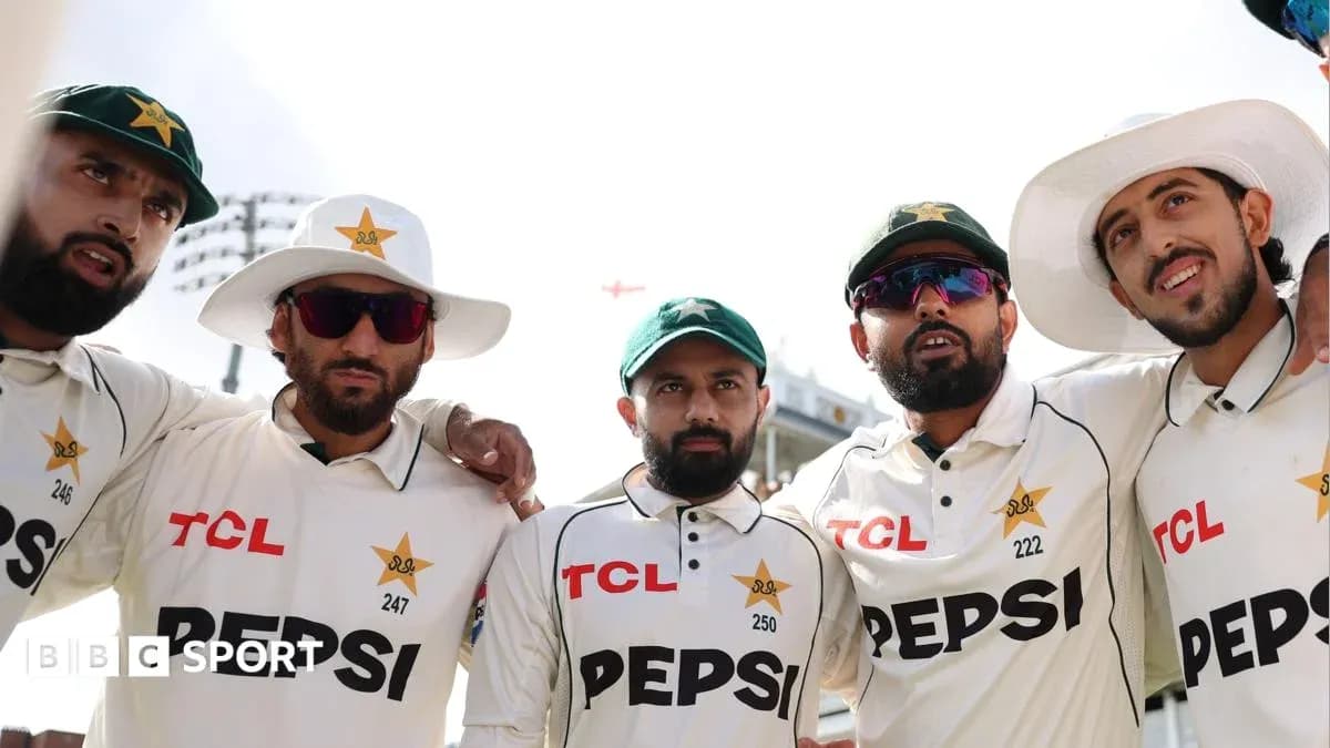 Pakistani cricket players posing together on field Pakistani cricket players posing together on field
