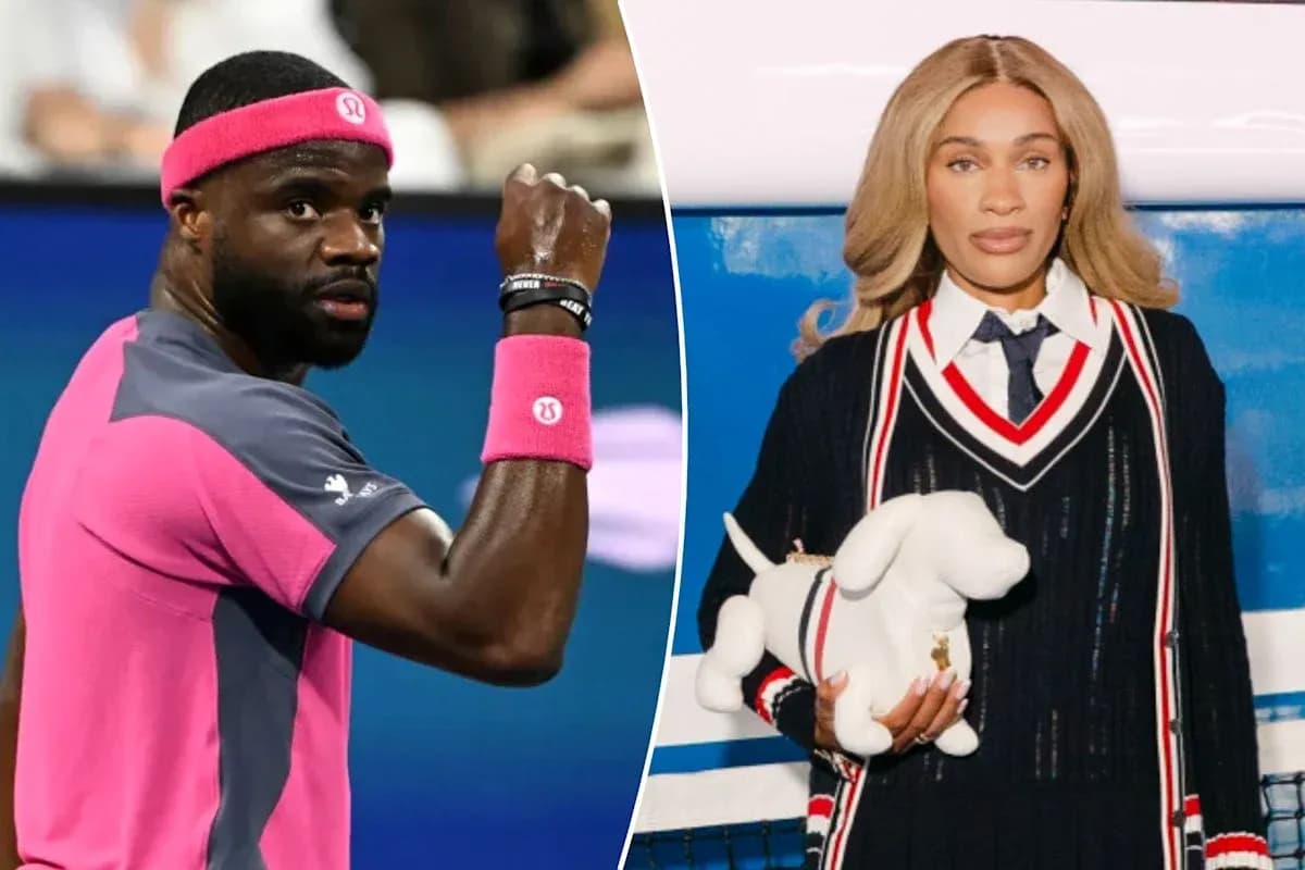Tennis player celebrating next to a fashion model Tennis player celebrating next to a fashion model