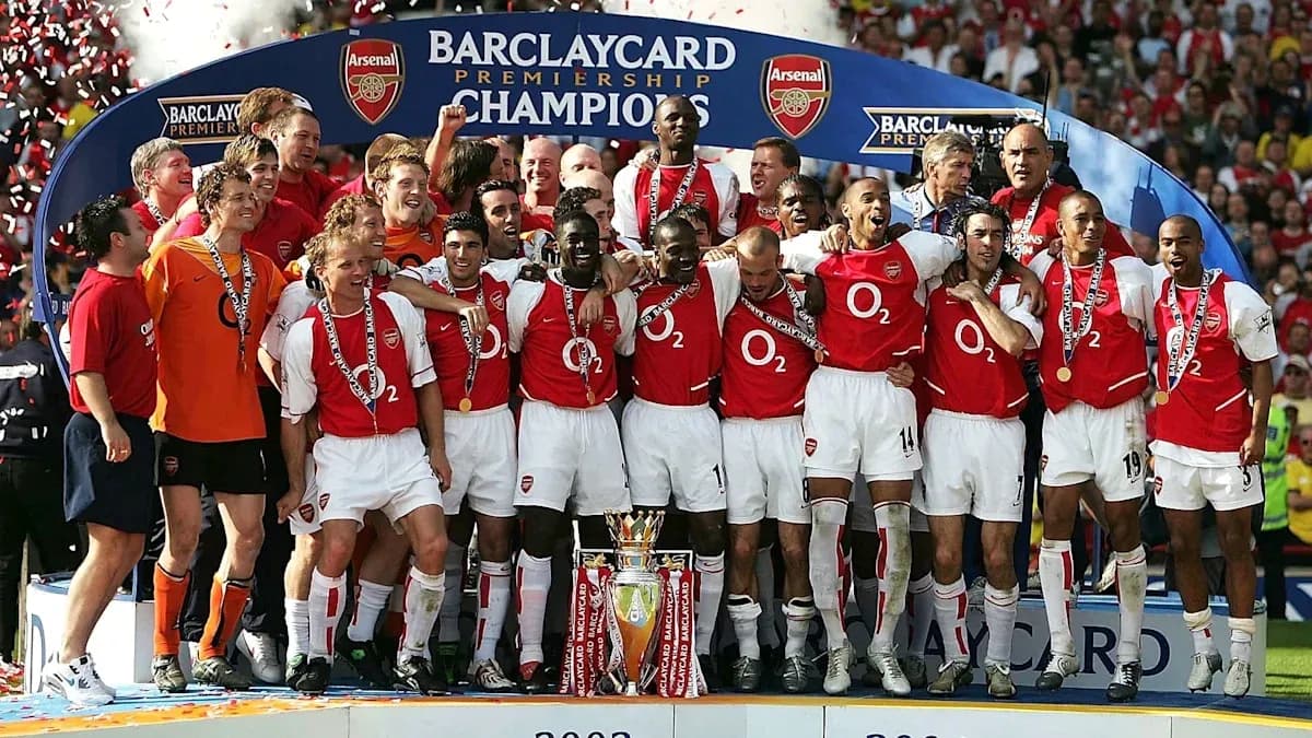 Arsenal players celebrating Barclays Premier League victory Arsenal players celebrating Barclays Premier League victory