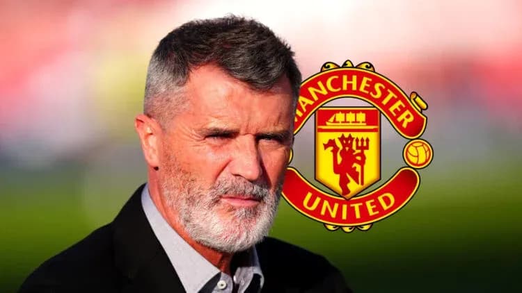 Man with gray beard next to Manchester United logo Man with gray beard next to Manchester United logo