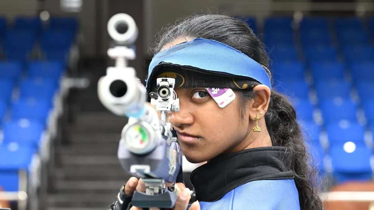 Shooter aiming with rifle at shooting range Shooter aiming with rifle at shooting range