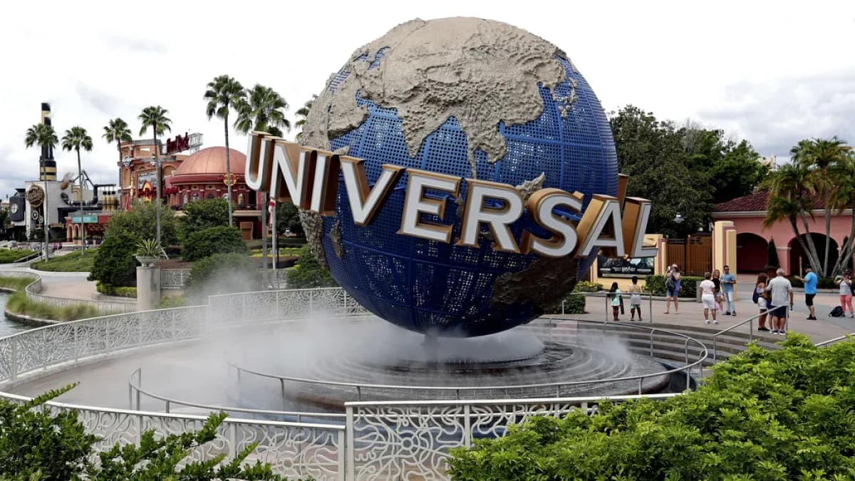 Universal Studios globe at theme park entrance Universal Studios globe at theme park entrance