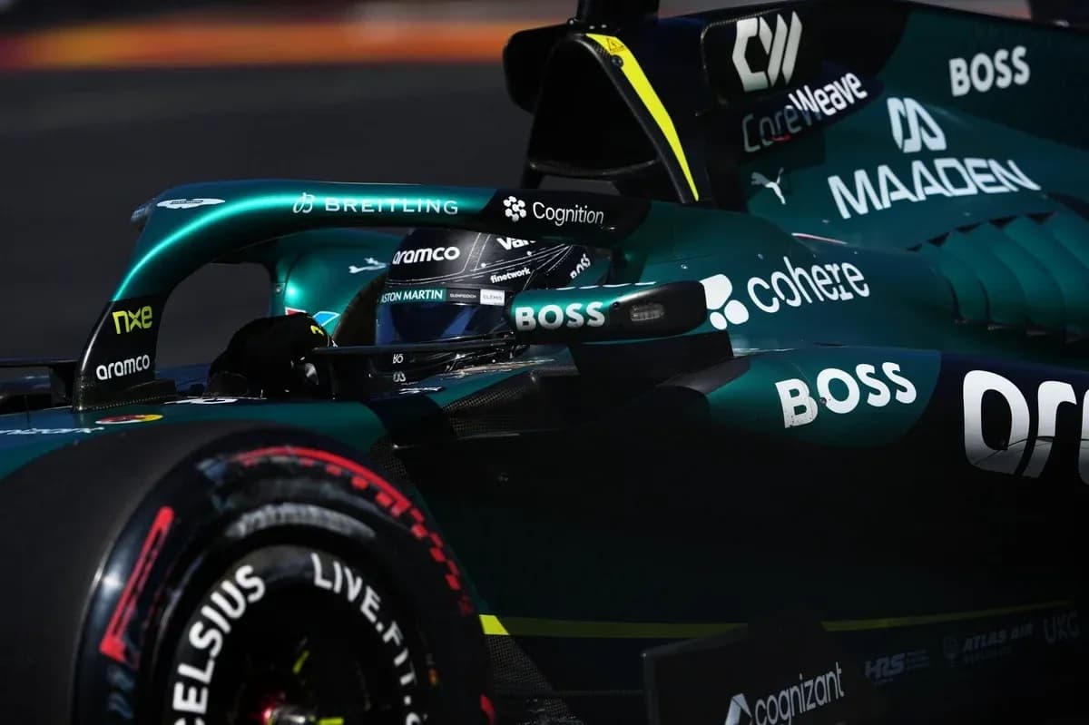 Aston Martin F1 car on track during race Aston Martin F1 car on track during race