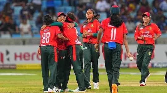 Bangladesh women's cricket team celebrating a wicket Bangladesh women's cricket team celebrating a wicket