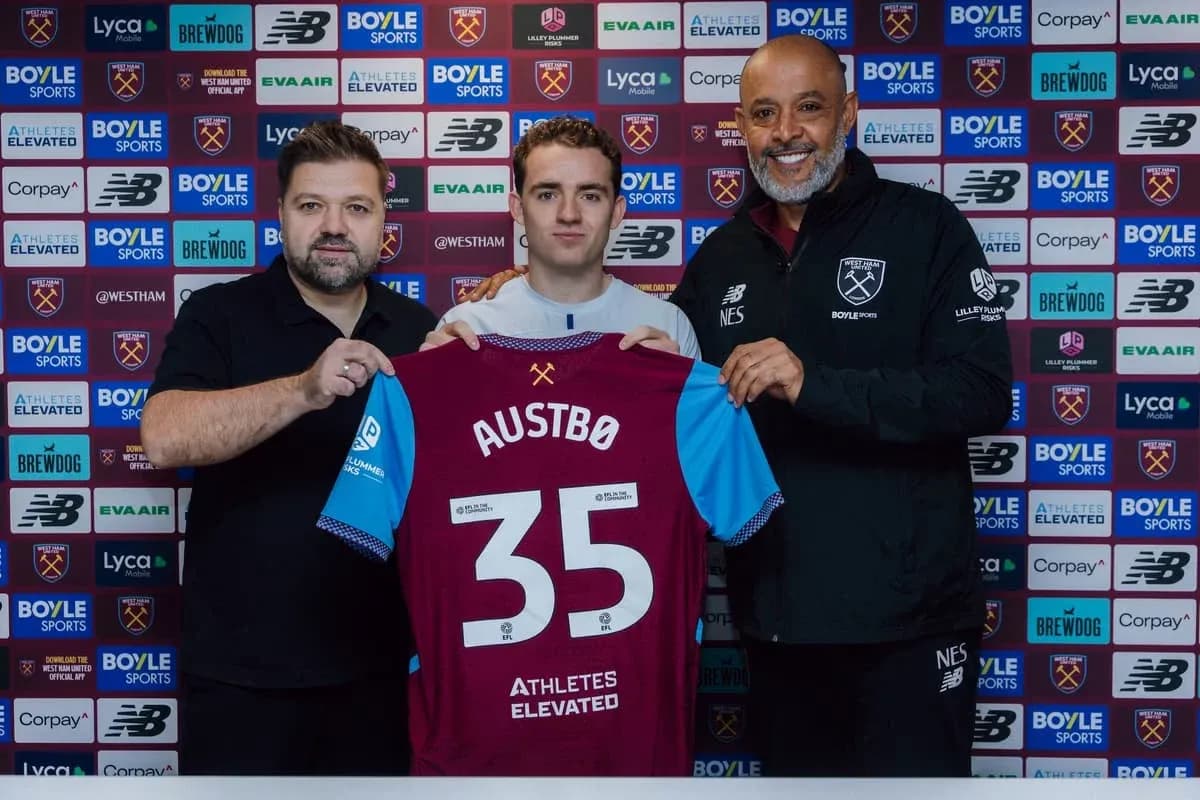 New player holding West Ham jersey at signing event New player holding West Ham jersey at signing event