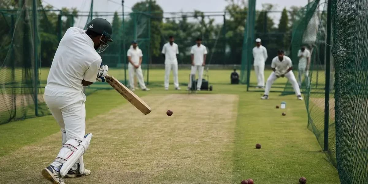 Batsman practicing in cricket training session Batsman practicing in cricket training session