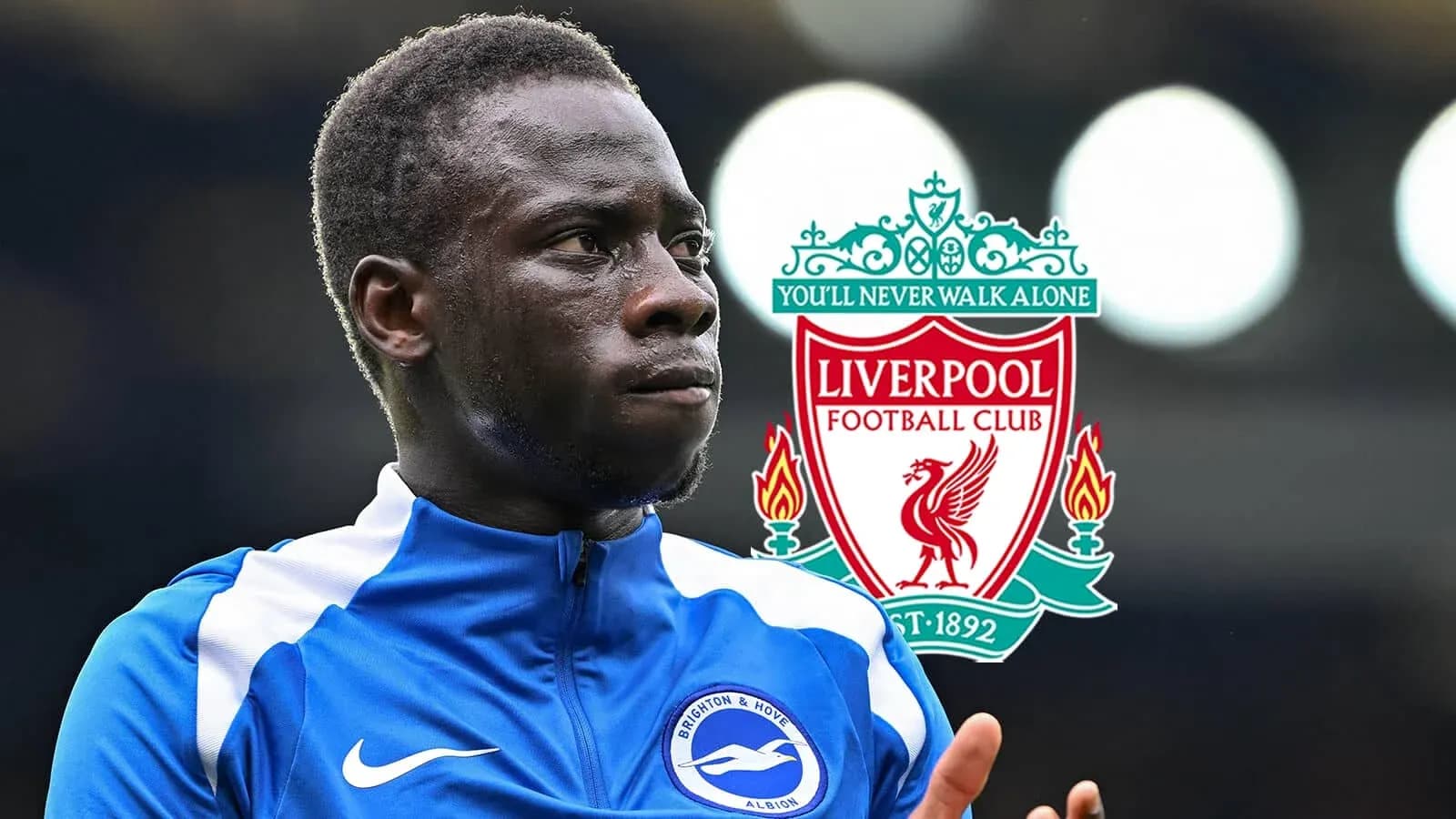 Brighton player with Liverpool logo in background Brighton player with Liverpool logo in background