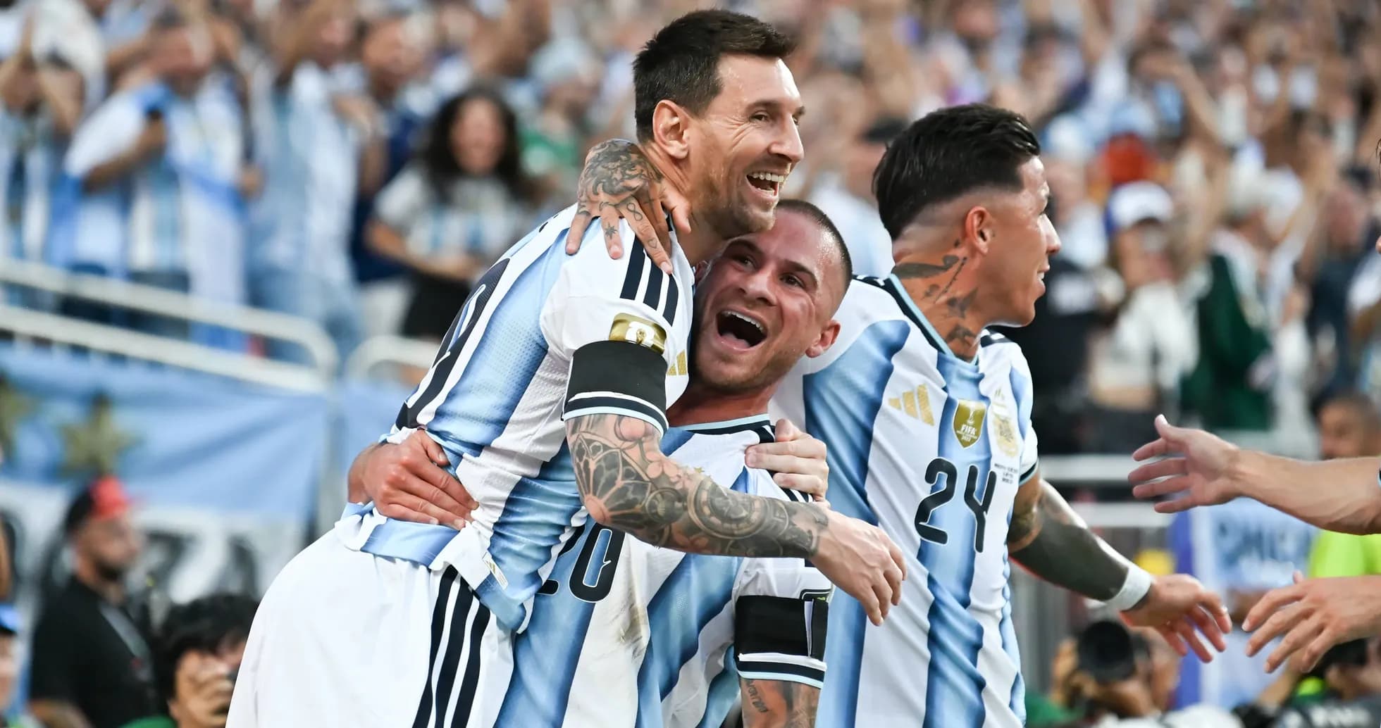 Argentinian players celebrating a goal during match Argentinian players celebrating a goal during match