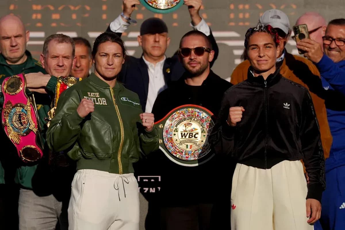 Boxers Katie Taylor and Amanda Serrano at weigh-in event Boxers Katie Taylor and Amanda Serrano at weigh-in event