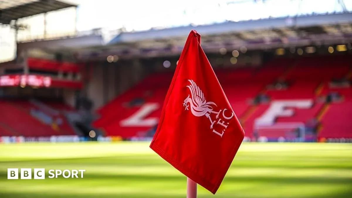 Liverpool corner flag in Anfield stadium Liverpool corner flag in Anfield stadium