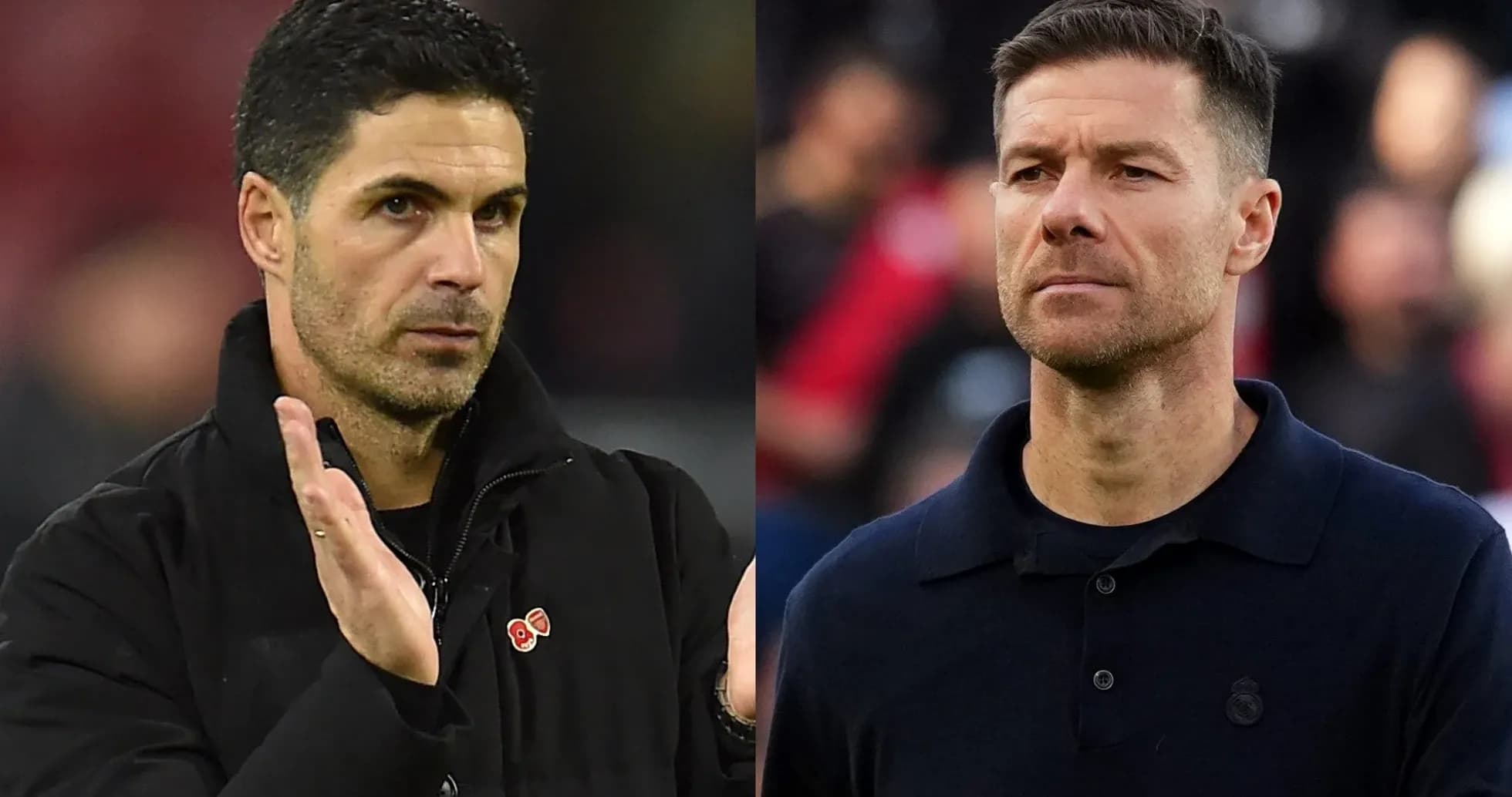 Two football managers on opposite sides of the image Two football managers on opposite sides of the image