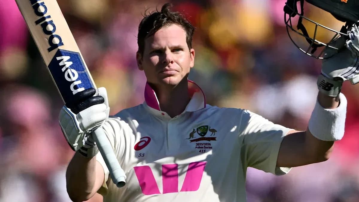 Steve Smith celebrating a century in cricket match Steve Smith celebrating a century in cricket match