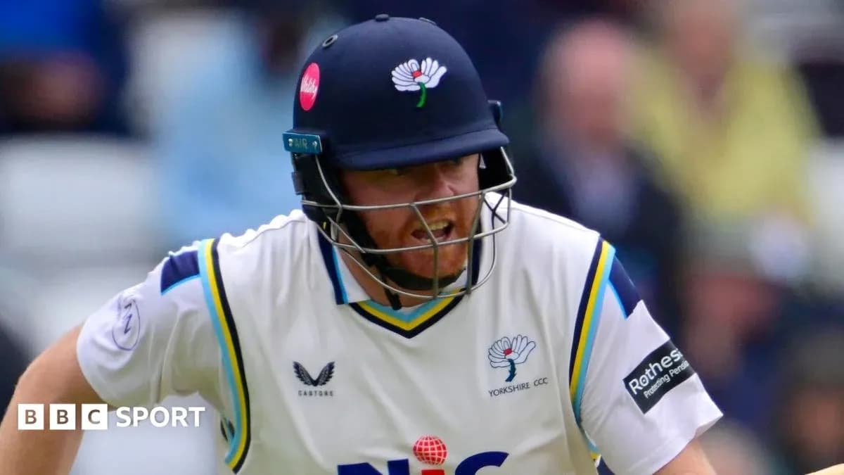 Cricketer in action wearing Yorkshire CCC uniform Cricketer in action wearing Yorkshire CCC uniform