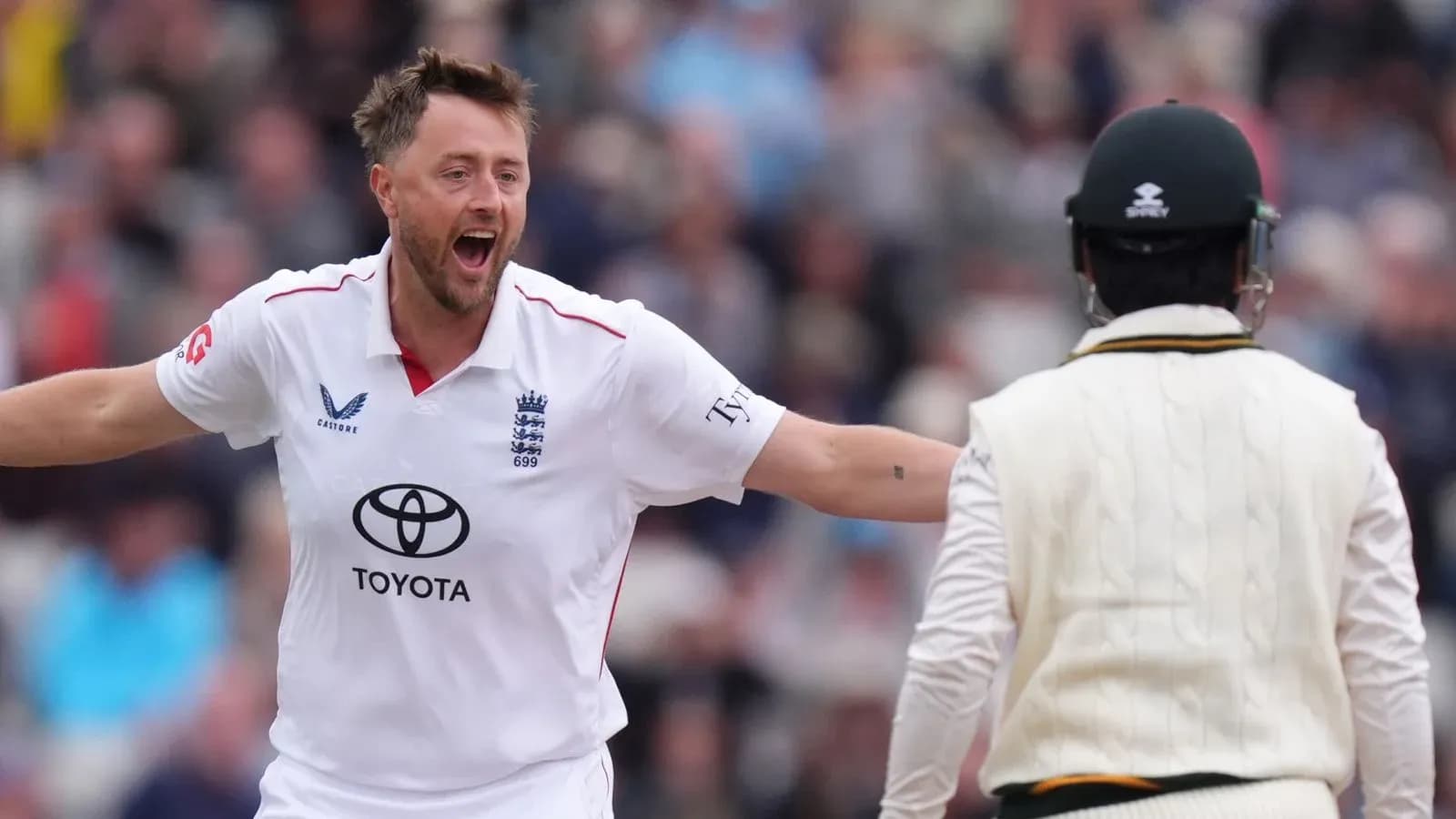 Bowler celebrating a wicket against the batsman Bowler celebrating a wicket against the batsman