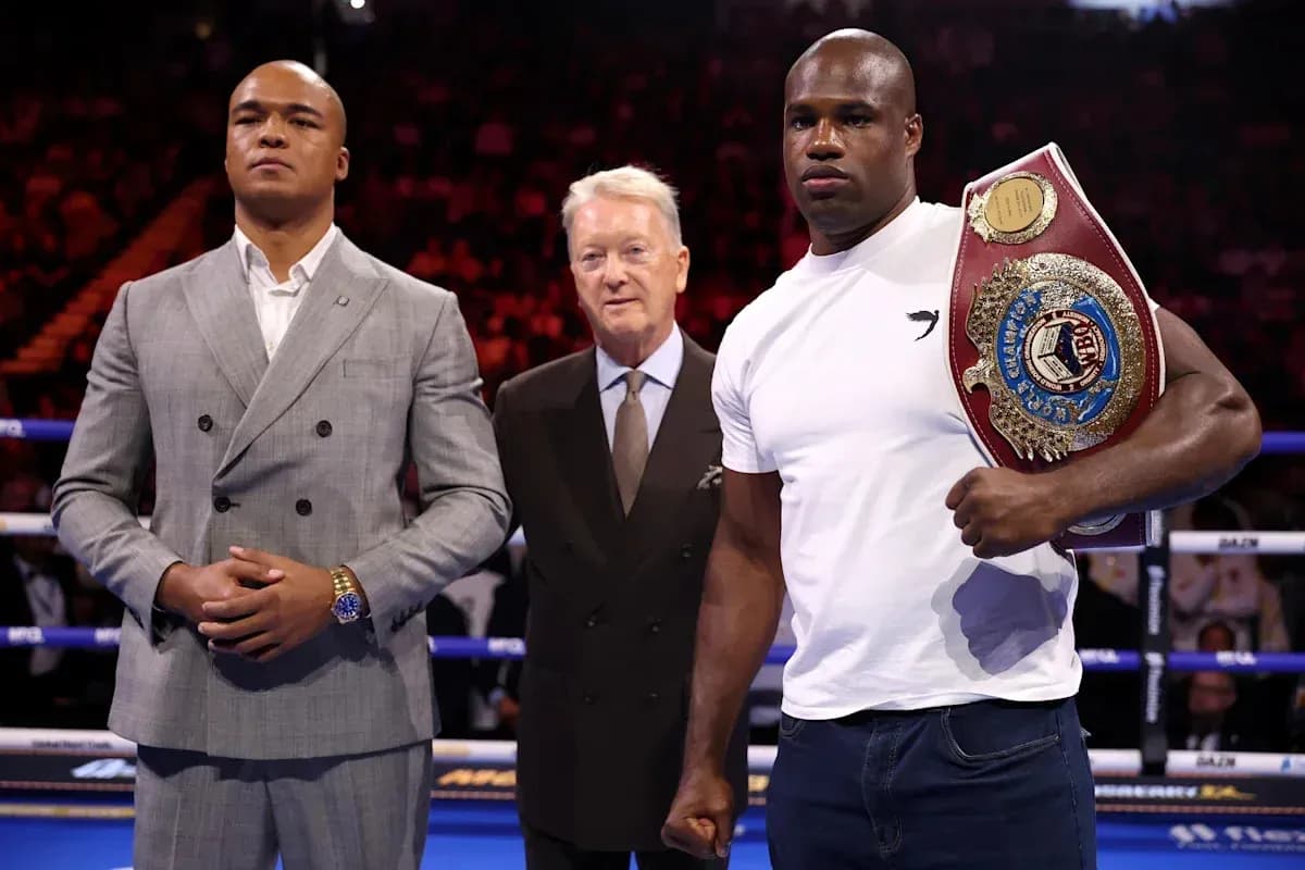 Two boxers and a promoter at a press event Two boxers and a promoter at a press event