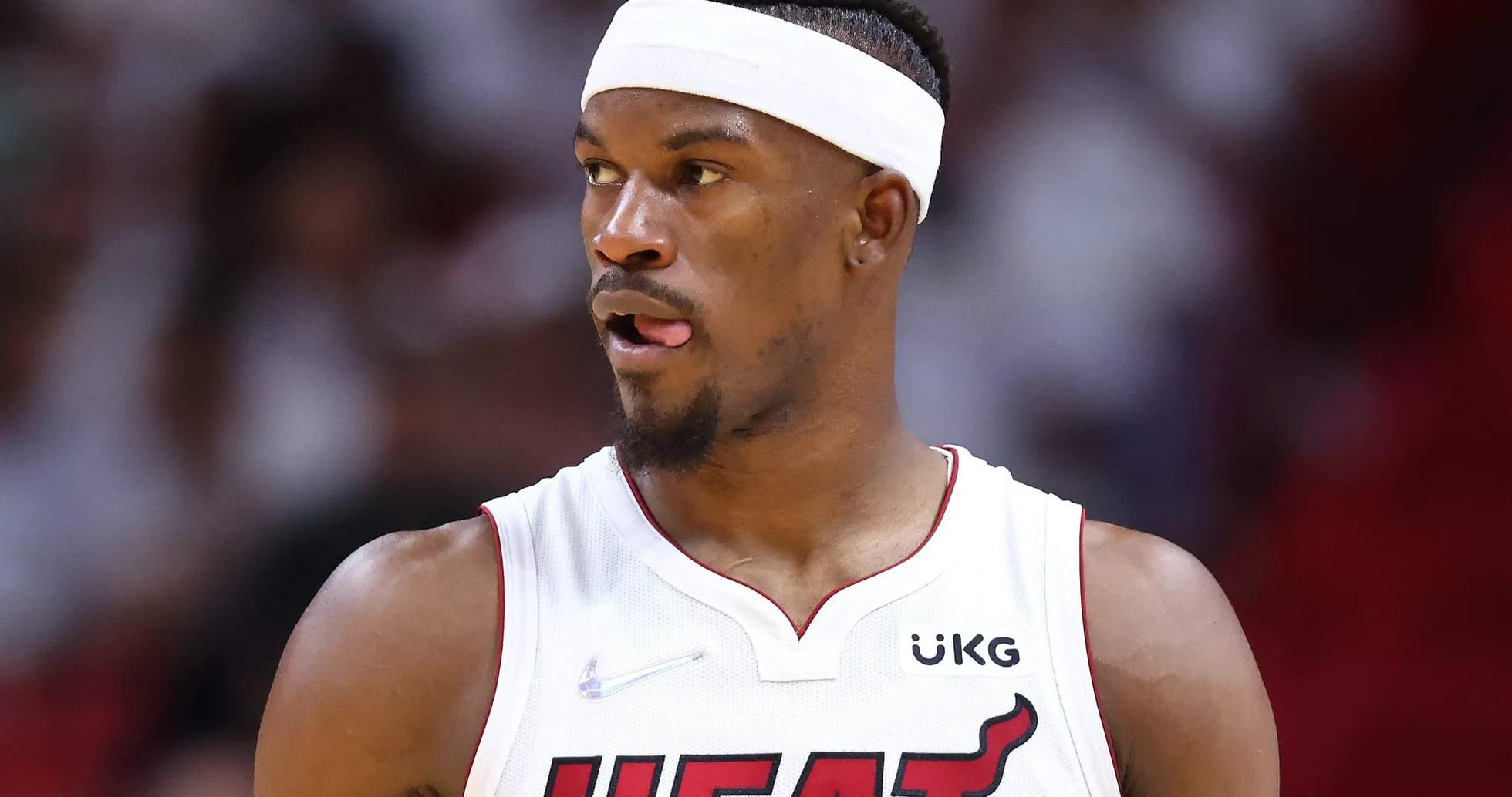 Player in Miami Heat jersey during game action Player in Miami Heat jersey during game action