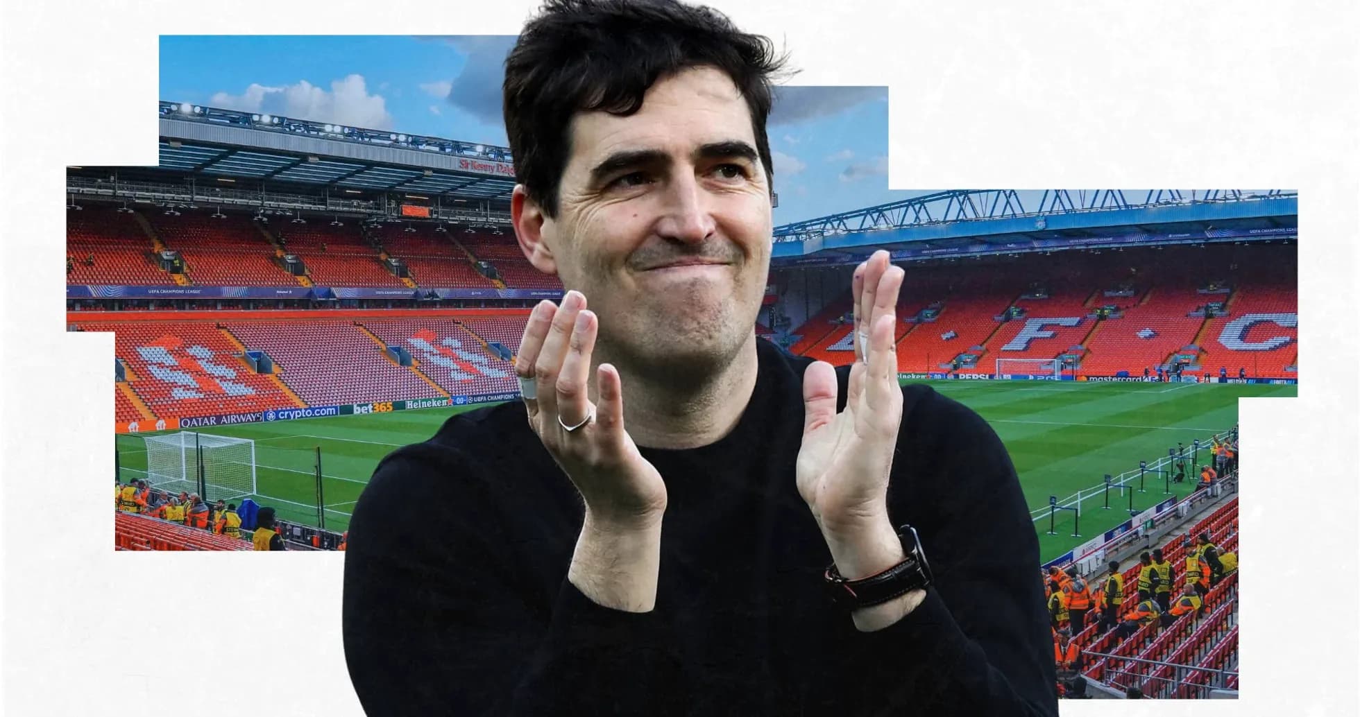 Man clapping in empty stadium stands at Anfield Man clapping in empty stadium stands at Anfield