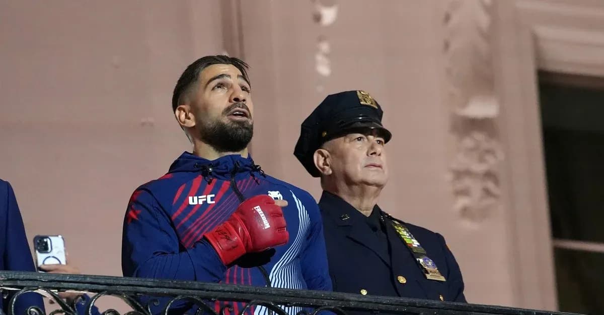 UFC fighter and police officer at event ceremony UFC fighter and police officer at event ceremony