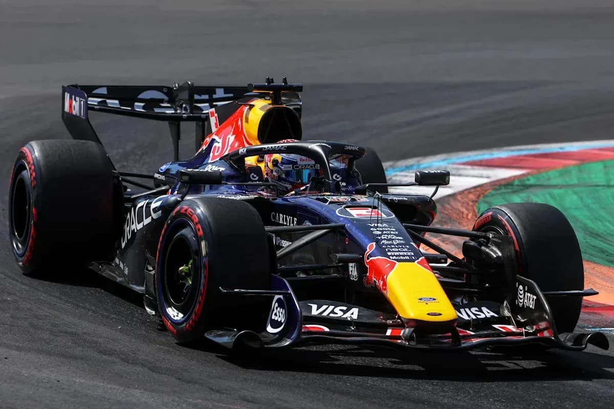 Red Bull Racing car navigating a turn on track Red Bull Racing car navigating a turn on track