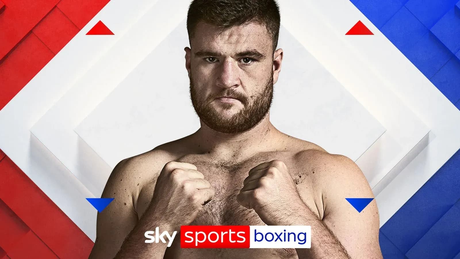 Boxer posing with fists raised for promotion Boxer posing with fists raised for promotion
