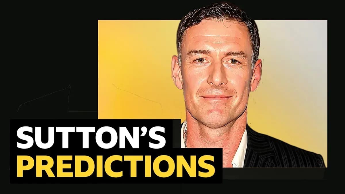 Man presenting predictions with text overlay Man presenting predictions with text overlay