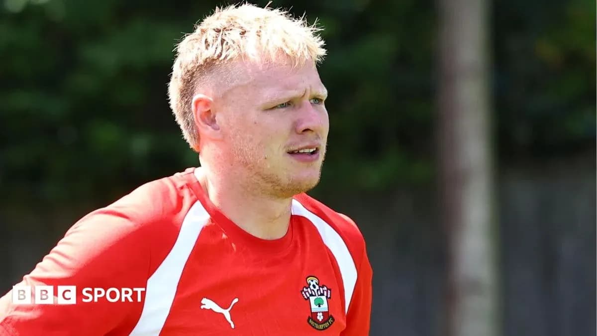 Player in Southampton FC training kit during session Player in Southampton FC training kit during session