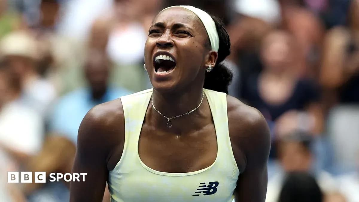 Tennis player celebrating during match at US Open Tennis player celebrating during match at US Open