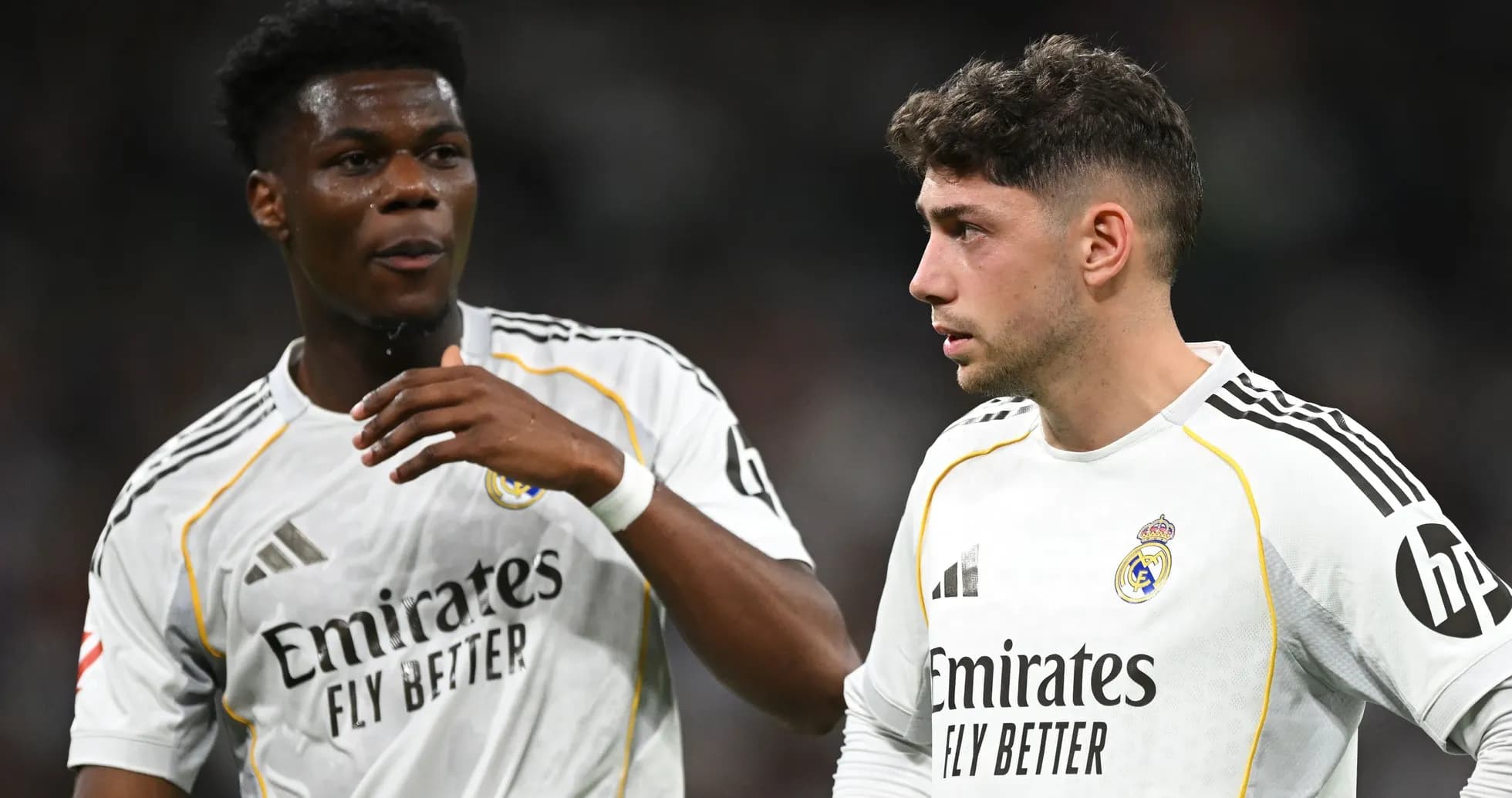 Two Real Madrid players discussing during match Two Real Madrid players discussing during match