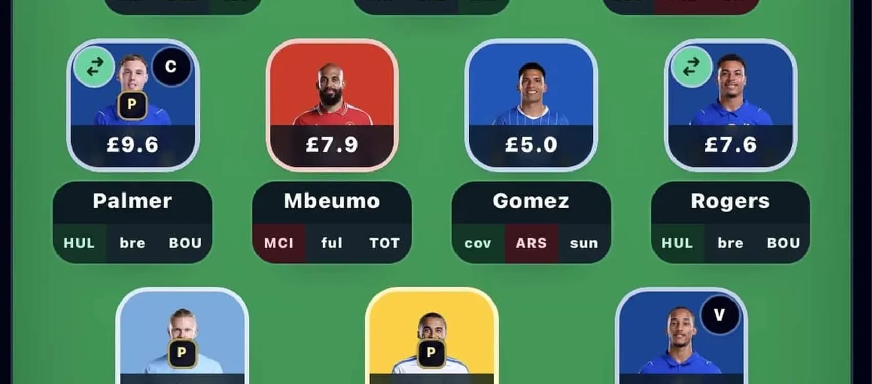 Fantasy football player selection screen with statistics Fantasy football player selection screen with statistics