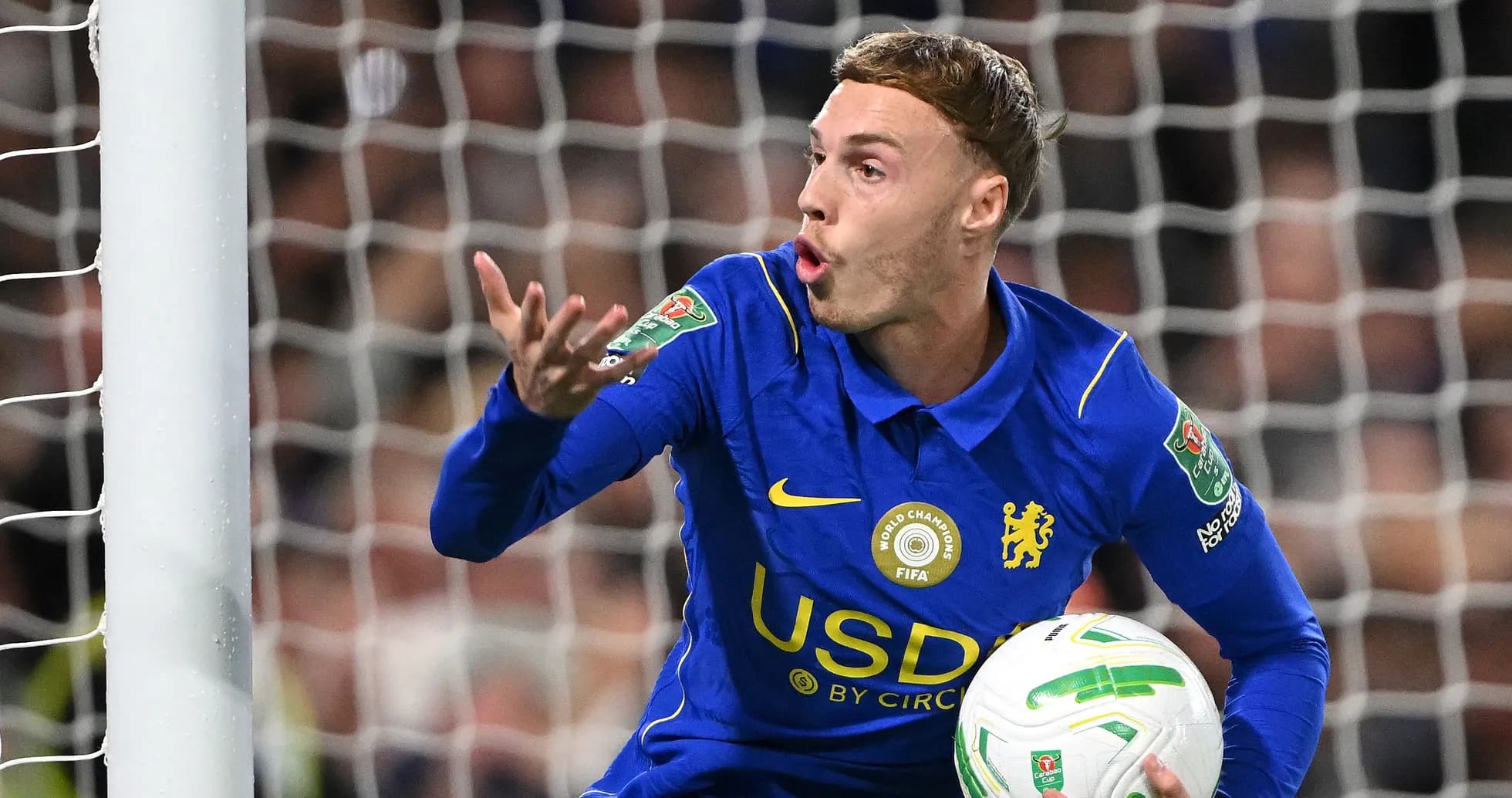 Goalkeeper gesturing during a football match Goalkeeper gesturing during a football match
