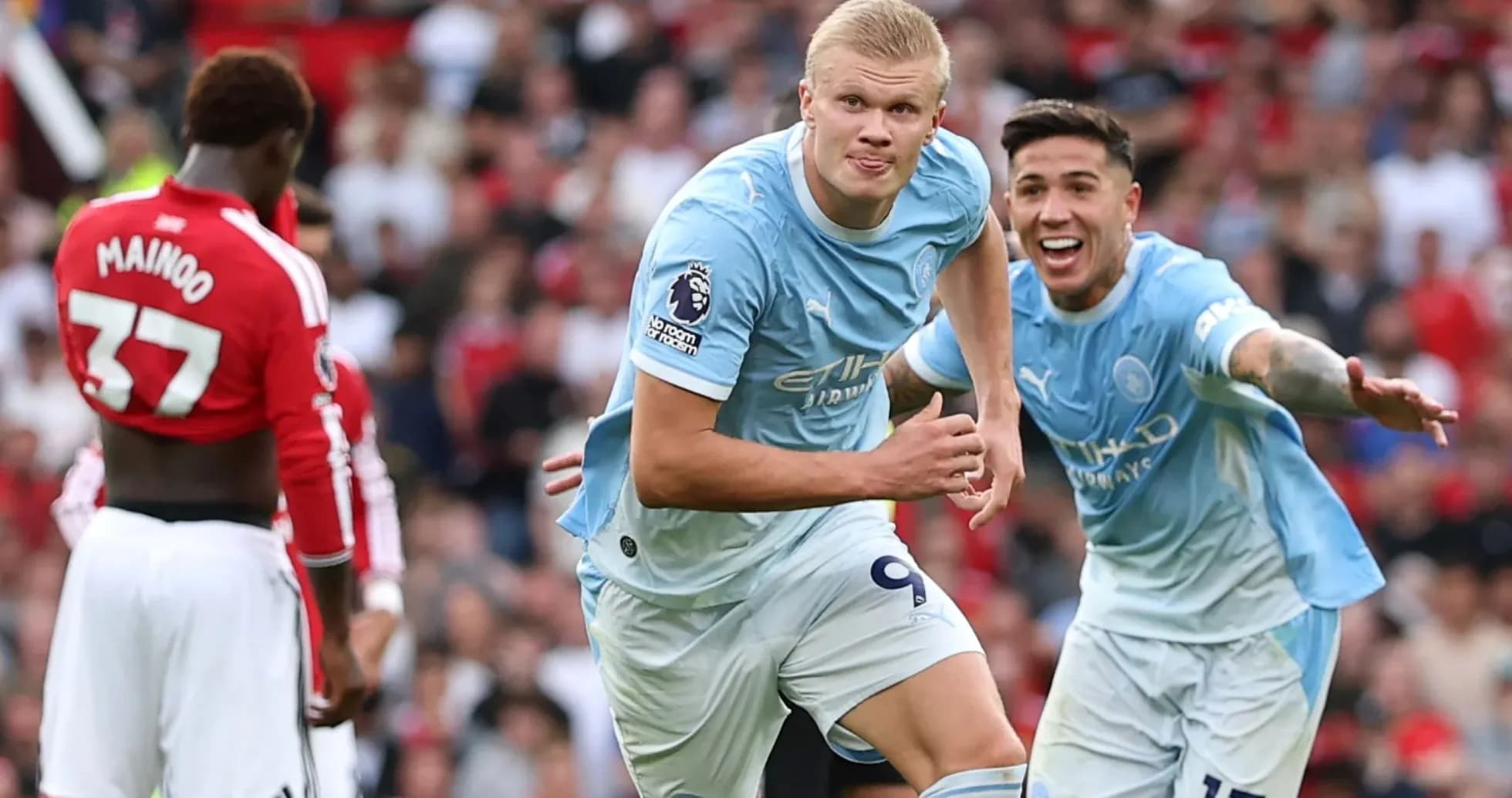 Manchester City players celebrating a goal during match Manchester City players celebrating a goal during match